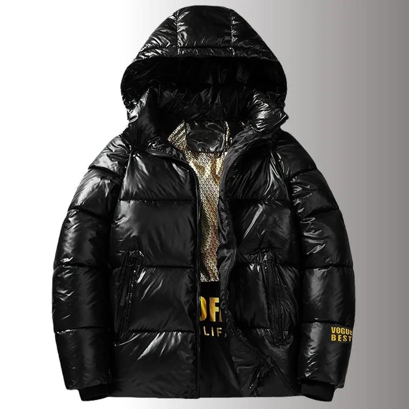 두껍고 따뜻한 후드 캐주얼 화이트 덕 다운 재킷, 짧은 광택, 방한 아우터, 퍼퍼 코트, 겨울 신상 2023